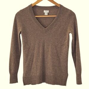 J.Crew 100% Cashmere V-Neck Sweater Women's XXS Brown Soft Knit Pullover